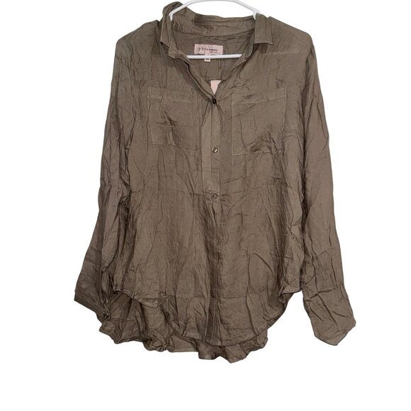 Philosophy Womens Medium Button-Up Rayon Shirt - Olive Green - Picture 1 of 10